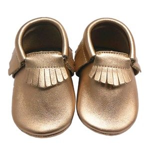 Genuine Leather gold fringe baby Moccasins